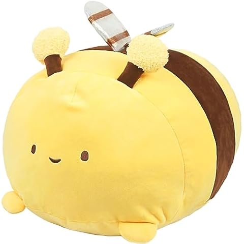 ARELUX Bee Plush Pillow Stuffed Animal Snuggly Pillow Cute Plush Toy Snuggle Buddy Bee Plushie Kawaii Soft Hugging Pillow for Kids Boys Girls 17.7in Cover