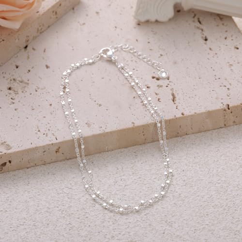 Image of Rotnso Anklets for Women 14K Gold Silver Plated Ankle Bracelets Trendy Waterproof Boho Anklets Set Adjustable Dainty Cute Diamond Beaded Heart Non Tarnish Summer Beach Jewelry Gift