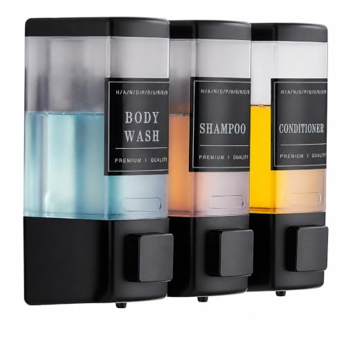 Image of Shampoo and Conditioner Dispenser for Shower, 3 Chamber, Black