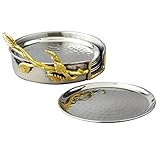 Elegance Golden Vine Hammered Coaster Set with Holder, 4