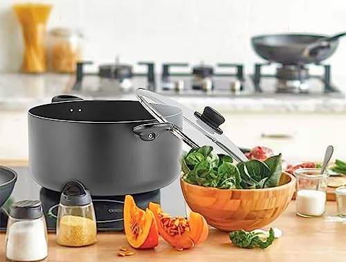 AZS Stock Pot Non Stick Large Casserole Pot - Cooking Pot Grey 24cm / 4.5 Litre stockpots with Glass Lid Heat-Resistant Handles for Easy Cookware - Image 3