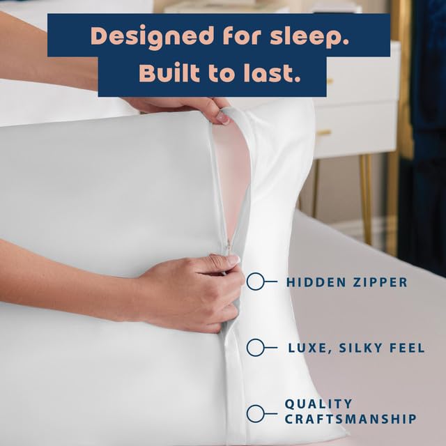 Image of BLISSFORD Luxury Satin Pillowcase for Hair - Queen Satin Pillowcase with Zipper, White (1 per Pack)