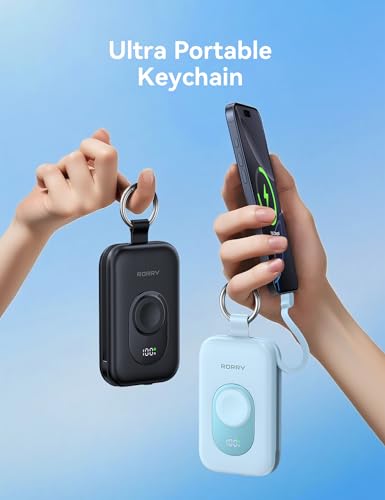Image of RORRY CharmGo Portable Charger, 20000mAh PD 30W Portable Charger Power Bank with 2 Built-in Cables, Fast Charging Battery Pack with Keychain, Travel Essentials for iPhone, Apple Watch, iPad, Black