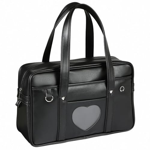 Sac d'école japonais en cuir grand format avec fenêtre cœur et fermeture éclair pratique