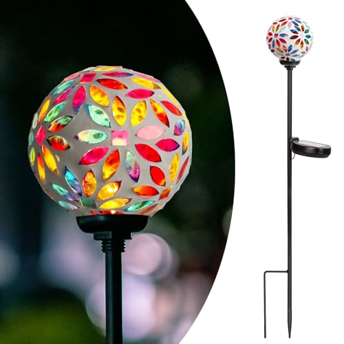 Afirst Solar Lights Outdoor Decorative - Solar Mosaic Garden Stakes Flower Decorative Lights Waterproof for Pathway Yard Lawn Decoration Multi