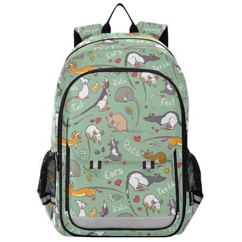 Cute Rat Cartoon Backpack Girls Boys Elementary School Bags Bookbags Laptop Backpack Travel Daypack Safe Reflective Stripes1