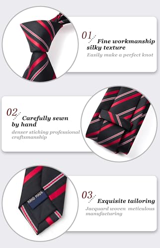 Image of HISDERN Mens Striped Ties Classic Silk Woven Tie and Pocket Square Set Formal Business Necktie Handkerchief for Wedding