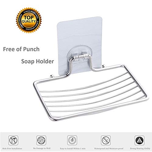 Adhesive Soap Dish Sponge Holder, Bathroom Soap Holders for Shower Kitchen Wall Mounted