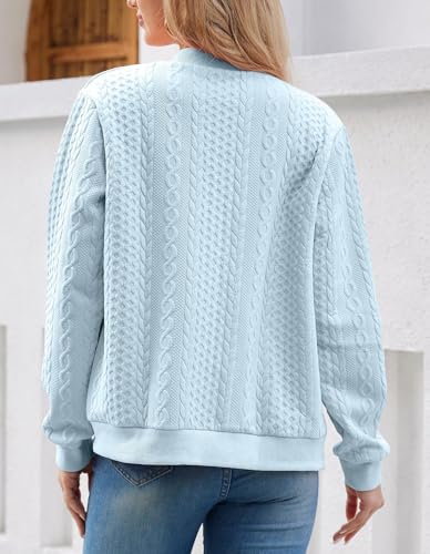 Image of WROLEM Women's Zip Up Cardigan Sweater Cable Hoodies Long Sleeve Jacket Outfits Crewneck Casual Coat