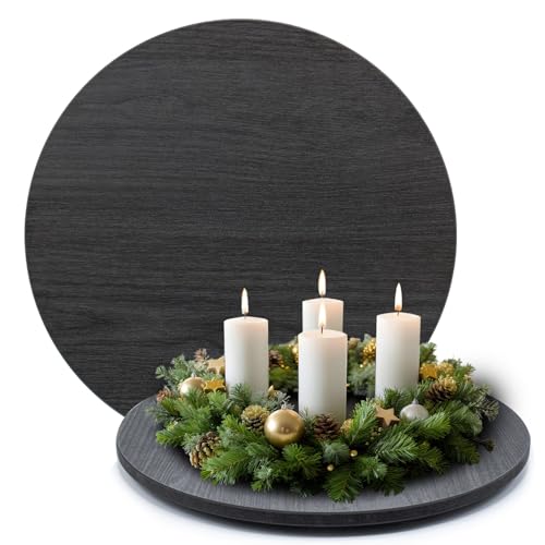 younikat Dekotablett Adventskranz Schwarz - Dekoteller 30 cm rund -...