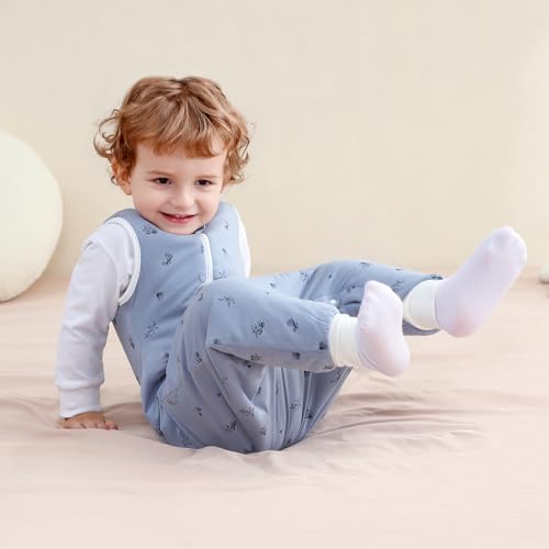 Image of Super Soft Winter 2.5 TOG Sleep Sack with Feet, 100% Cotton Warm Toddler Sleeping Sack with Legs, Ocean, Size M