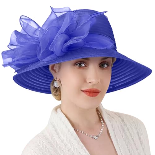 Image of DRESHOW Lady Derby Dress Church Bowler Cloche Hat Bowknot Organza Bridal Cap for Wedding