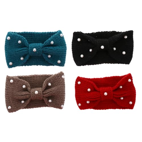 TOVINANNA 4pcs Pearl Knotted Headband for Women Hair Band Bow-knot Headdress Knitted Winter Headwear Set