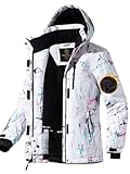 FREE SOLDIER Women's Waterproof Ski Snow Jacket Fleece Lined Warm Winter Rain Jacket with Hood Fully Taped Seams(Floral Print,L)
