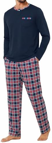 Jahetuul Schlafanzug Herren lang Schlafhose Karomuster Pyjama Männer Schlafanzüge für Herren Nachtwäsche Schlafbekleidung Pyjamahose Homewear Man