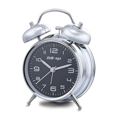 OhM-ega Classic Alarm Clock, Metal Twin Bell Alarm Clock for