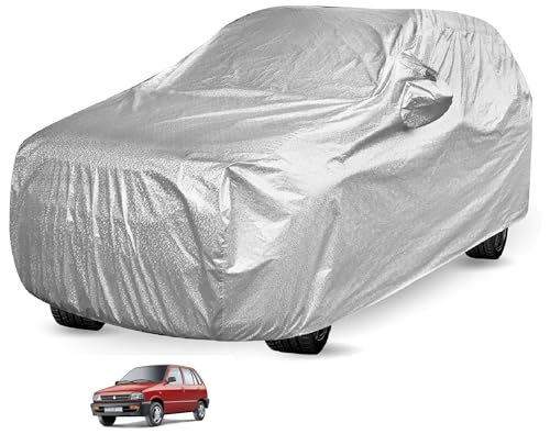 Image of Auto Hub Waterproof Car Cover Compatible with Maruti 800 with Mirror Pockets, Soft Cotton Lining, 800 Car Cover Waterproof, Metallic Silver