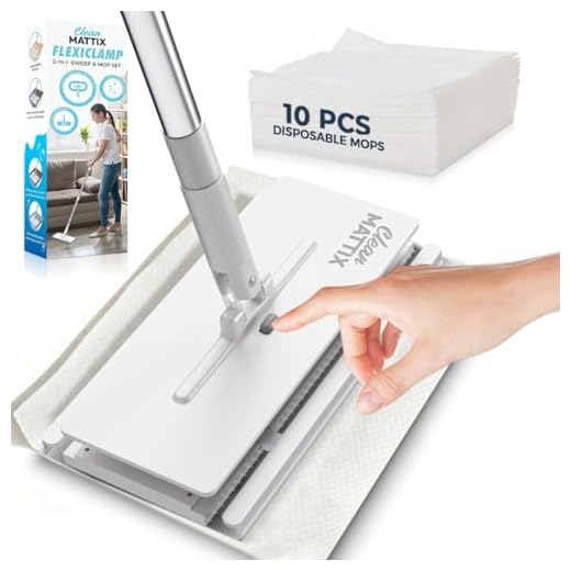 CleanMattix - FlexiClamp Sweep & Mop Kit - Durable Cleaning Tool for Hardwood, Tile, Marble & Laminate Floors, Home, Kitchen Cleaning Essentials. (Include 10 Dry Cloths)