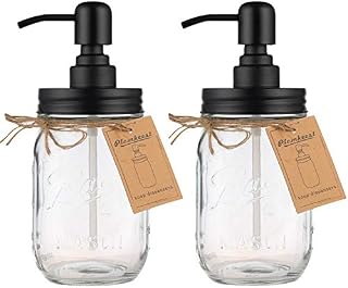 Plomkeest 2-Pack 16oz Mason Jar Soap Dispenser Clear Glass Jar Soap Dispenser with Stainless Steel Pump Liquid Soap Dispenser for Bathroom,Kitchen Decor