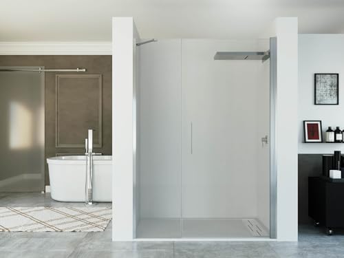 Mampara de Ducha Abatible 1 Puerta 1 Fijo. Vidrio Templado transparente 6 mm, tratamiento Antical Altura 200cm. Personalizable. Mampara fabricada a medida. (De 181 a 185 cm)