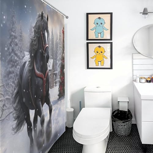 Rideau de douche cheval en polyester imperméable et lavable pour baignoire 140x183cm
