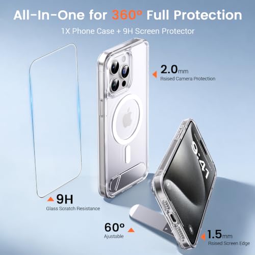 Magnetic for iPhone 15 Pro Max Case with Stand, Clear by Ratcase - Used condition - Image 3