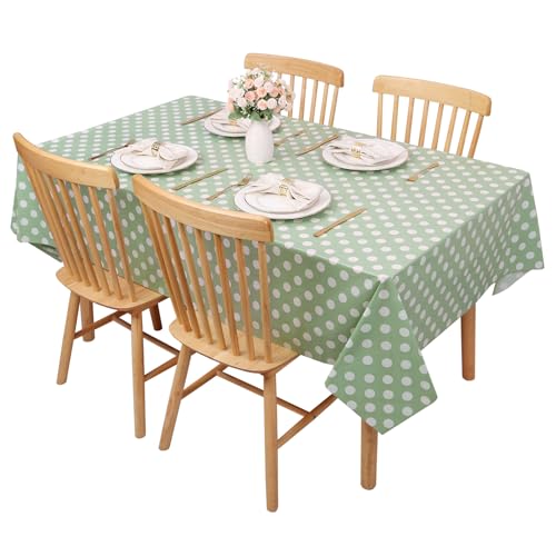Image of Kesfey 3 Pack Sage Green Polka Dot Table Cloths 54 x 108 Inch Sage Green and White Dots Tablecloth Disposable Plastic Sage Green Tablecover Waterproof Rectangle Picnic Table Covers for Birthday Party