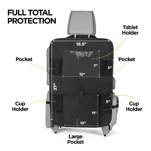 Image of lebogner Back Seat Cover for Kids + 6 Pocket Storage Organizer, 2 Pack X-Large Kick Mats Backseat Protector with iPad Tablet Holder, Car Seat Back Protectors for Vehicles to Protect from Dirt & Mud