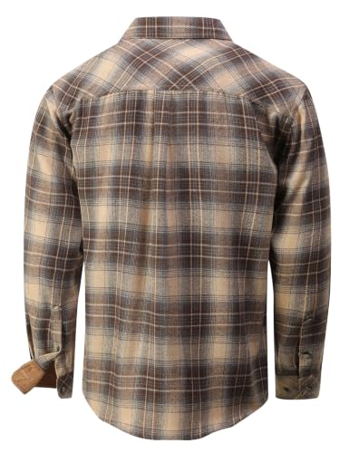 Drazivon Men's Button Down Long Sleeve Cotton Flannel Shirt Plaid Taupe L - image 3