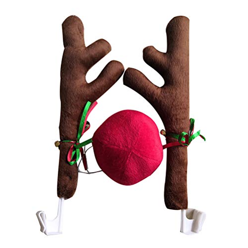 YeahiBaby Renna di Natale Veicolo Costume Renna Antler e Naso Rudolf Red Nose Elk Moose Holiday Xmas Decorazione per Auto e Camion (Marrone Scuro)