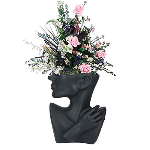 Olpchee Ceramic Face Vase Head Vase and Body Vase for Flowers Decor Cute Statue Flower Pots Modern Vase Planter Bust Sculpture Home Decoration Table Center Piece (Black) Olpchee Ceramic Face Vase Head Vase and Body Vase for Flowers Decor Cute Statue Flower Pots Modern Vase Planter Bust Sculpture Home Decoration Table Center Piece (Black)