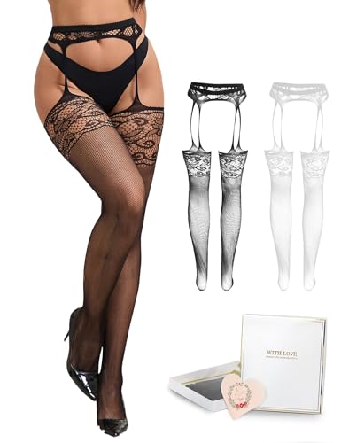 Image of Suspender Tights Stockings for Women Sexy Lace Pantyhose with Garter Belt Plus Size XS-5XL