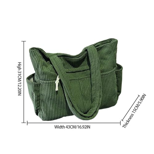 Image of Corduroy Tote Bag for Women, Multiple Pockets Large Hobo Shoulder Bag for Office & Shopping, Zipper Casual Handbags