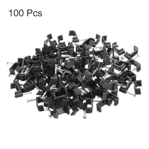 uxcell Clip para cables cuadrados de 12mm con clavos de acero, paquete de 100 piezas, negro miniatura 3