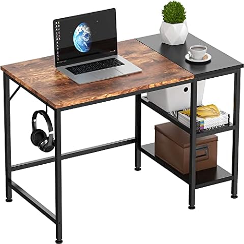 HOMIDEC Office Desk, Computer Desk With Bookshelf PC Study Writing Desk for Home Working with Storage Shelves, Desks & Workstations for Home Office Bedroom, 100x50x75cm Cover
