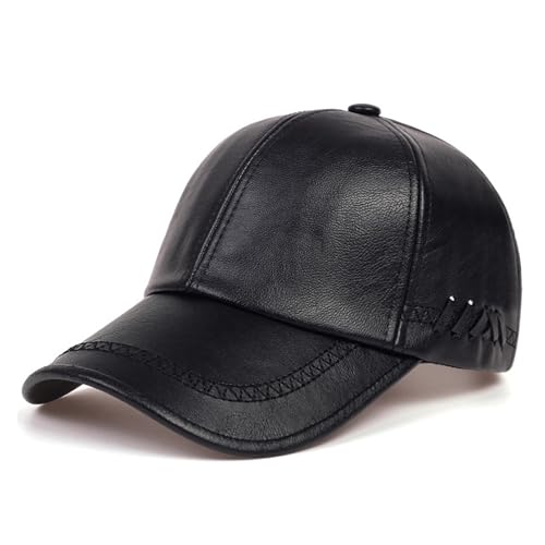 Gorra de béisbol Cuero Liso for Hombre y Mujer, Gorros Negros cálidos otoño, Sombreros Masculinos Hueso for(Black)