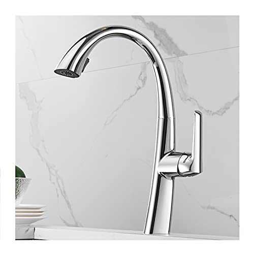 WOTZOV Grifos de Cocina, Grifo Monomando de latón para Fregadero con rociador extraíble de Doble función, Grifo Mezclador de Cocina con rotación de 360 Grados para Agua fría y Caliente, Color Blanco