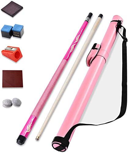 Taco de billar con funda color rosa 147 cm miniatura 1