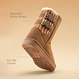 DREAM PAIRS Dziewczęce i chłopięce zimowe botki wysokie buty zimowe dla dzieci ocieplane,Size 33.5,Jasny Brąz,SWEATY-BUCKLE-K