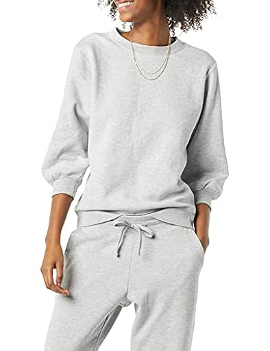 Amazon Essentials Sudadera de Felpa Francesa con Cuello Redondo y Detalle de Manga Polar para Mujer, Color Gris Jaspeado, Talla L | Ya disponible en tu tienda friki favorita! En mundofriki.es!