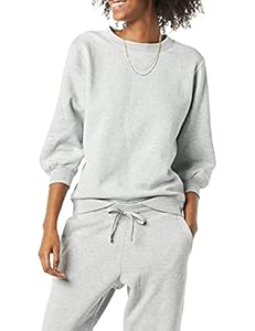 Amazon Essentials Damen-Sweatshirt aus French-Terry-Fleece, Ärmel, Rundhalsausschnitt, Grau meliert, Größe M