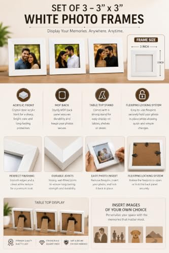 Image of Photo Frame Set of 3 - Modern Tabletop Picture Frames for Desk, Living Room & Bedroom Decor, Perfect for Wedding, Couple & Family Photos (White)