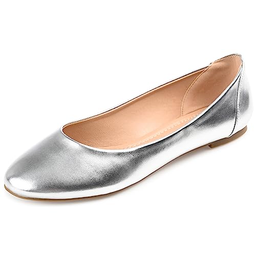 Journee Womens Kavn Comfort Insole Narrow Width Slip On Round Toe Ballet Flats Silver