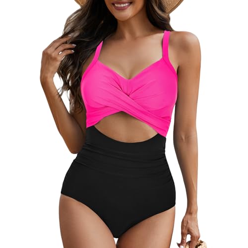 One Piece Swim Suits for Women 2025 Sexy Tummy Control Swimsuits Cutout High Waisted Criss Cross Back Bathing Suit for Women
