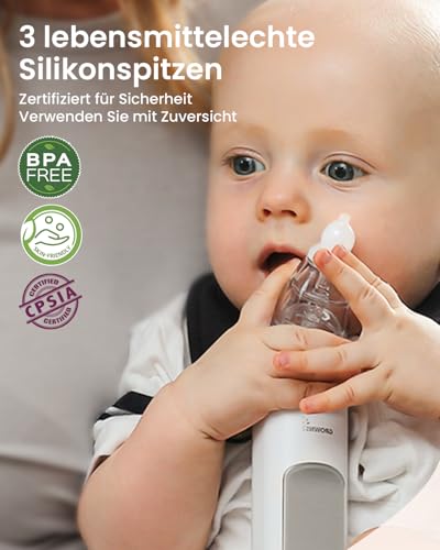 Nasensauger Baby | Nasensauger Baby Elektrisch| Nasensauger Baby Staubsauger Wiederaufladbar, Mit 3 SaugstäRken Musik & Licht Funktion Und 3 GrößEn Silikon Tipps (Grau)