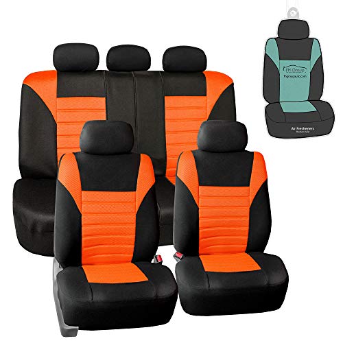 FH Group Automotive Car Seat Covers Full Set Premium 3D Air Mesh Orange and Black Seat Covers, Airbag Compatible and Split Bench Cover Universal Fit Interior Accessories for Cars Trucks and SUVs