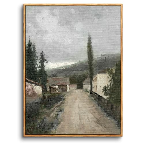 hyidecorart Cuadros Decoracion Dormitorios con Marco Madera, 20x25 cm Vintage Lienzos Decorativos Pared Salon, Cuadros Pequeños Decoracion Pared Camino Rural Cabaña, Wall Art Comedor Pasillo Baño