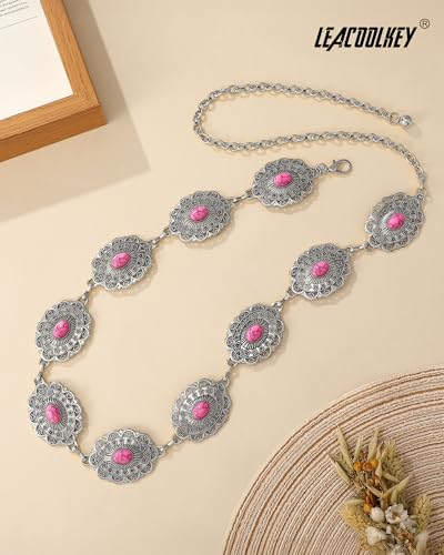 Image of LEACOOLKEY Western Concho Belt for Women Cowgirl Boho Waist Chain Belt for Dresses Jeans Pants
