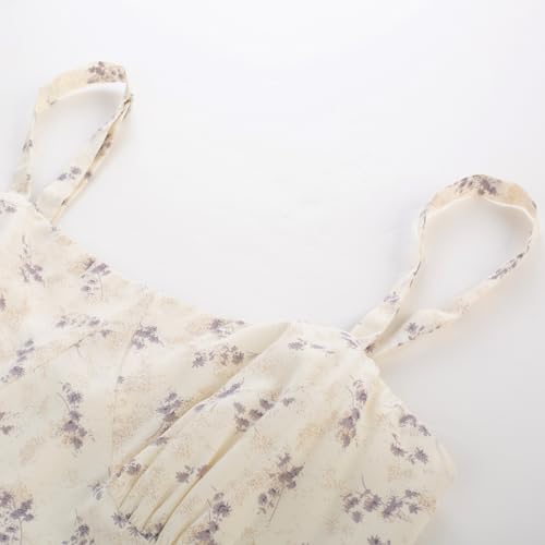 Image of Belle Poque Sun Dresses for Women Spring Summer Floral Midi Flowy Spaghetti Ruffle Wedding Guest Tea Party Dress