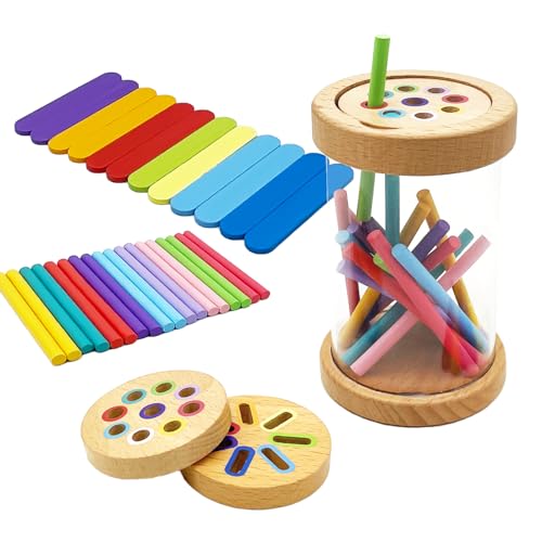 Image of Montessori Shape & Color Sorting Montessori Toys for Toddlers 3, Wooden Fine Motor Skills Sensory Toy Preschool Learning Toys Travel Gift for Boys and Girls (Acrylic Set)